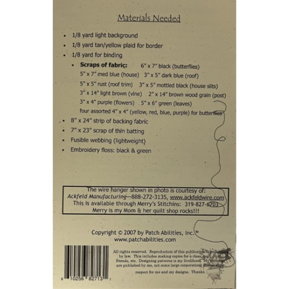 Patch Abilities Quilt Pattern - Butterfly Haven- Size 6" x 22" - Picture 3 of 3